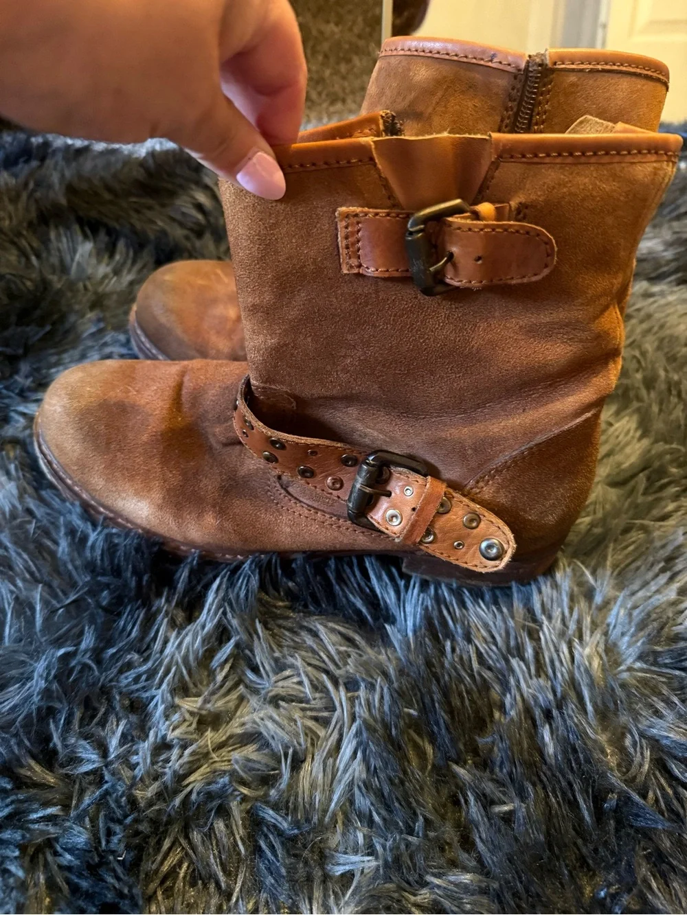 Women’s Brown Suede Ankle Booties with Studded Strap